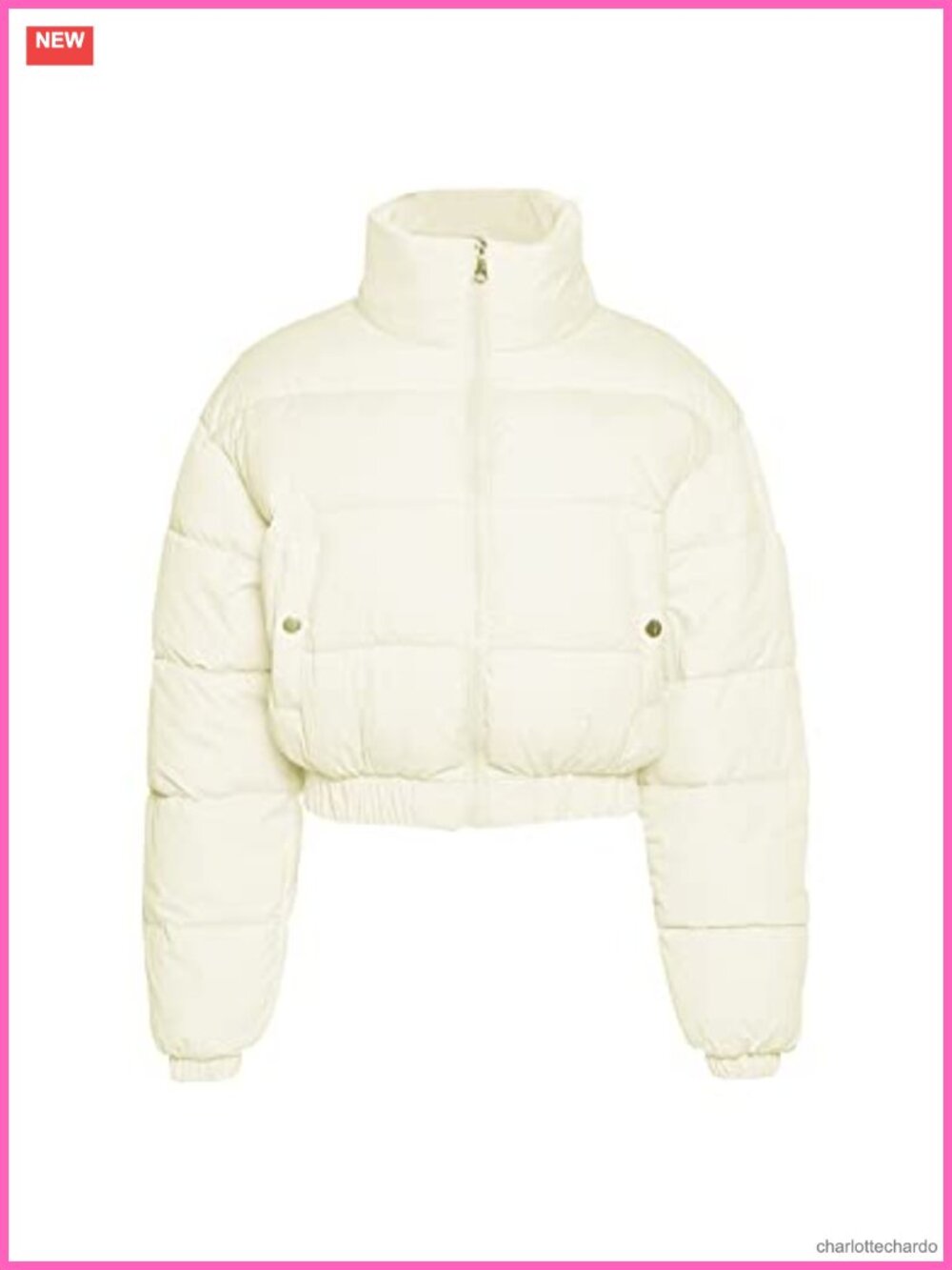 Womens Cropped Puffer Jacket Winter Quilted Coat Full Zip Stand Collar